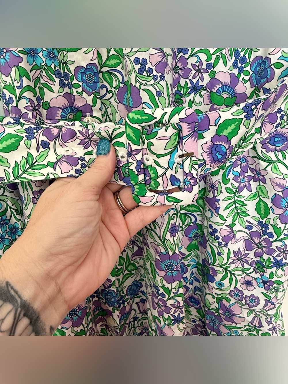 Talbots Size 6 Fit & Flare Poplin Shirt Dress Bleted Pockets Spring Fleur Floral - Picture 5 of 8
